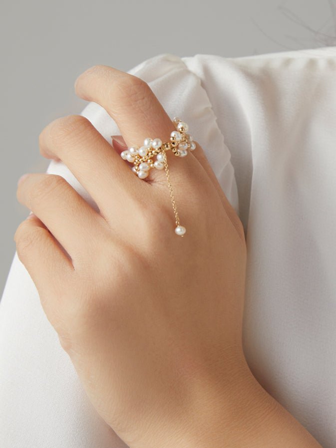 Embellished Series Soft Chain Lace Pearl Ring - floysun