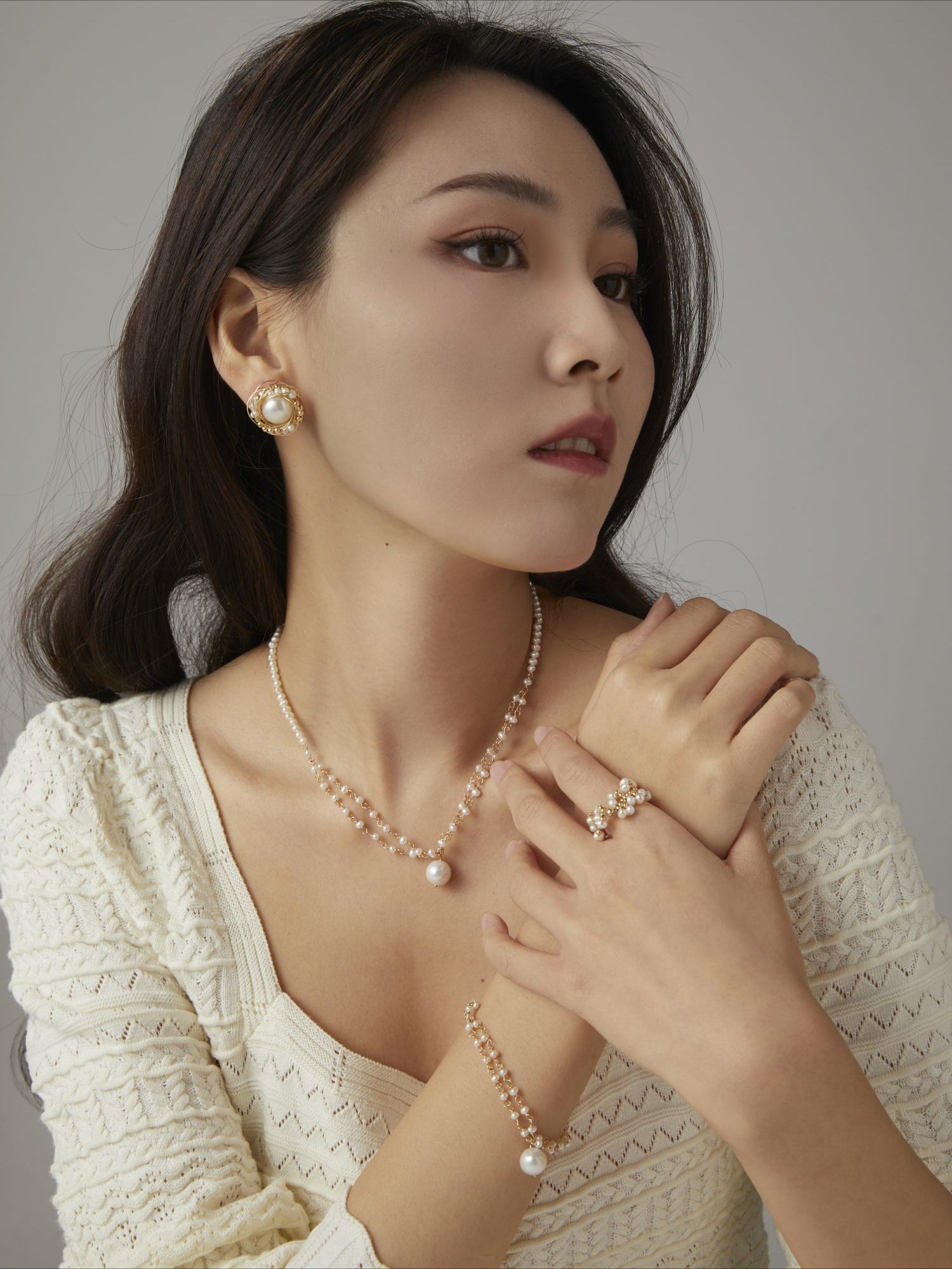 Embellished Series Soft Chain Lace Pearl Ring - floysun