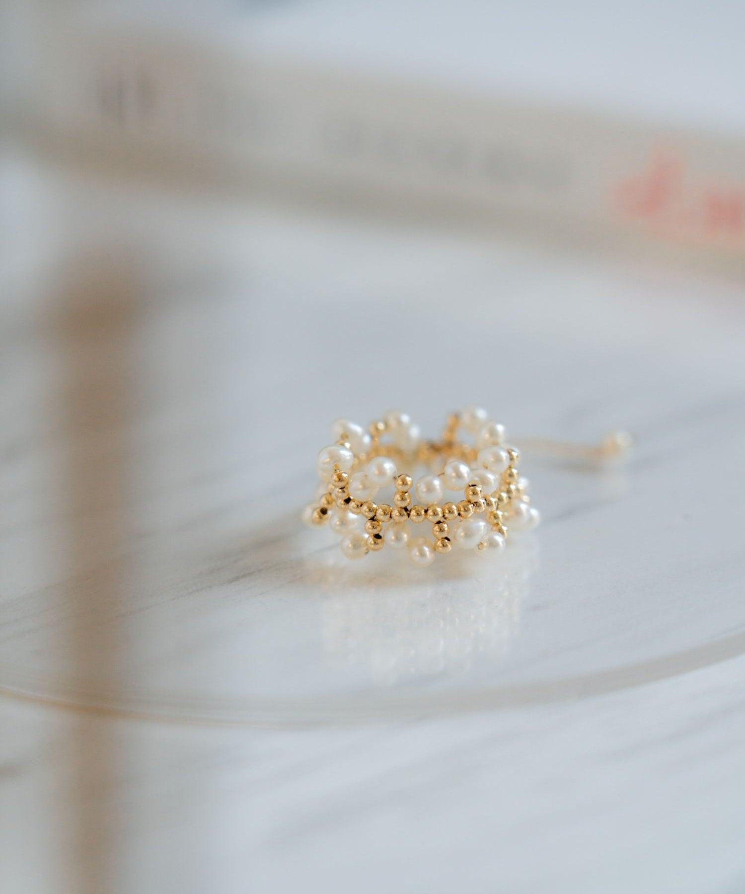 Embellished Series Soft Chain Lace Pearl Ring - floysun