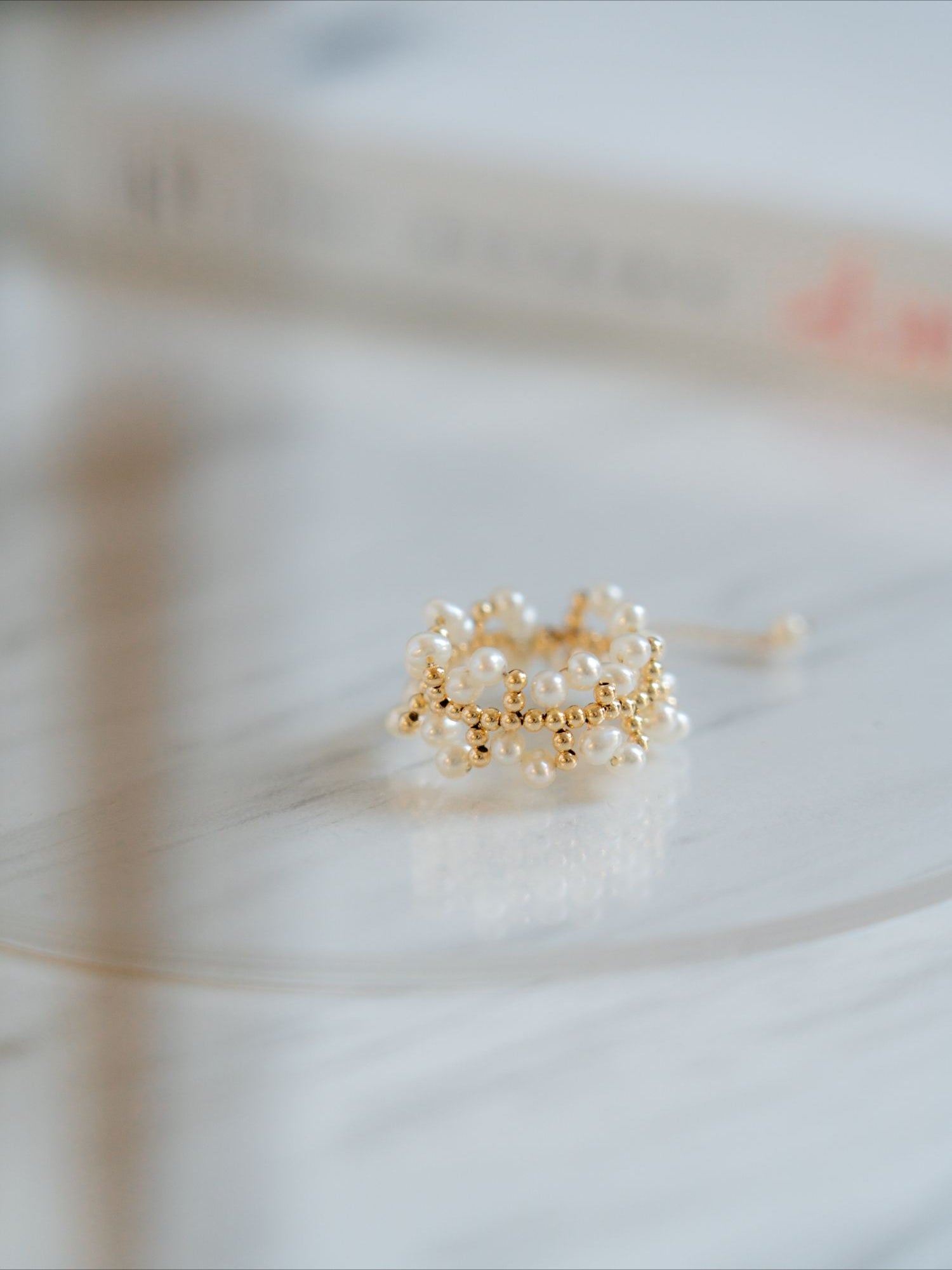 Embellished Series Soft Chain Lace Pearl Ring - floysun