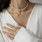 Embellished Series Soft Chain Lace Pearl Ring - floysun