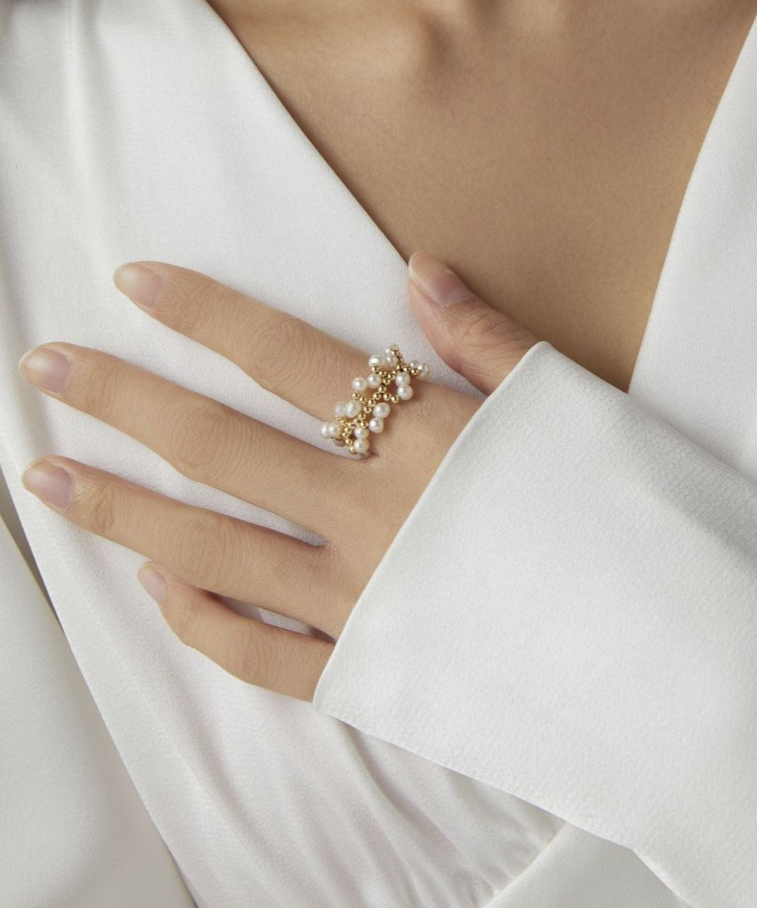 Embellished Series Soft Chain Lace Pearl Ring - floysun