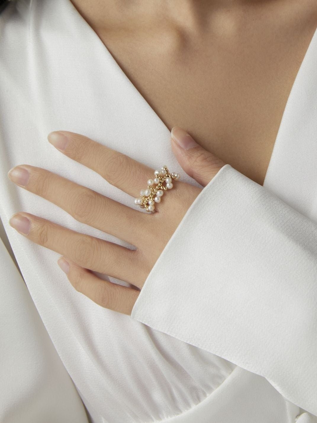 Embellished Series Soft Chain Lace Pearl Ring - floysun