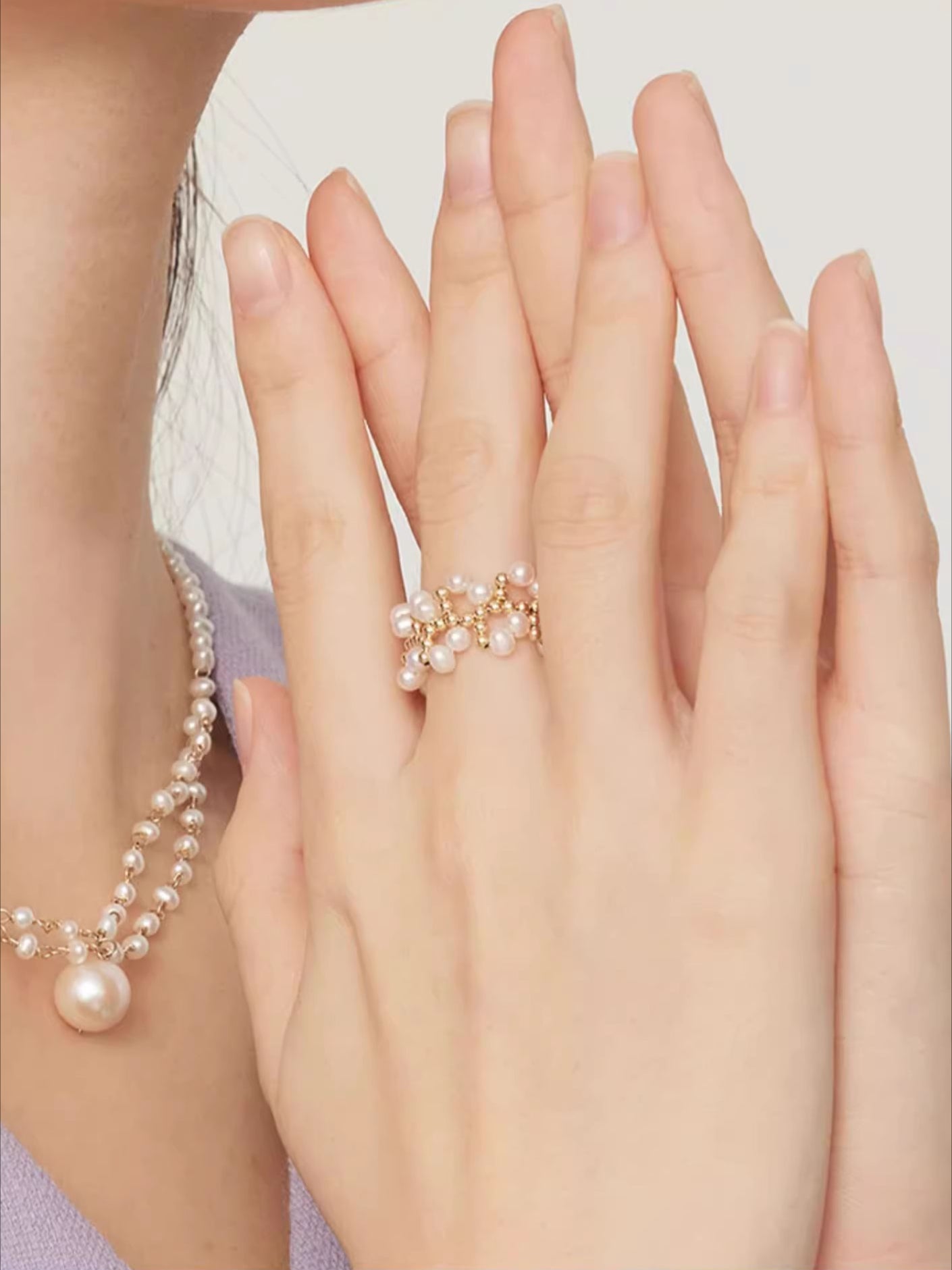 Embellished Series Soft Chain Lace Pearl Ring - floysun