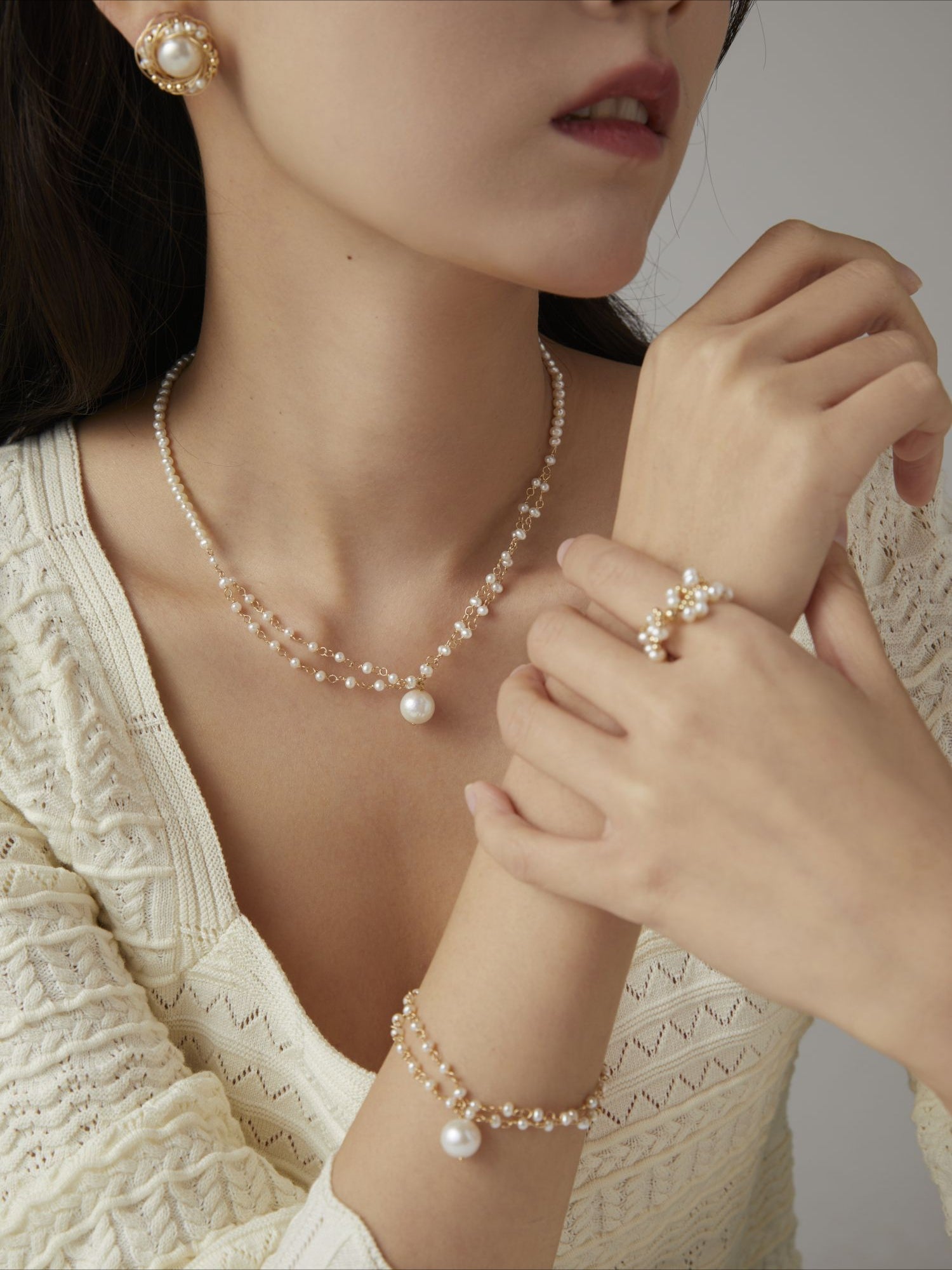 Embellished Series Soft Chain Lace Pearl Ring - floysun