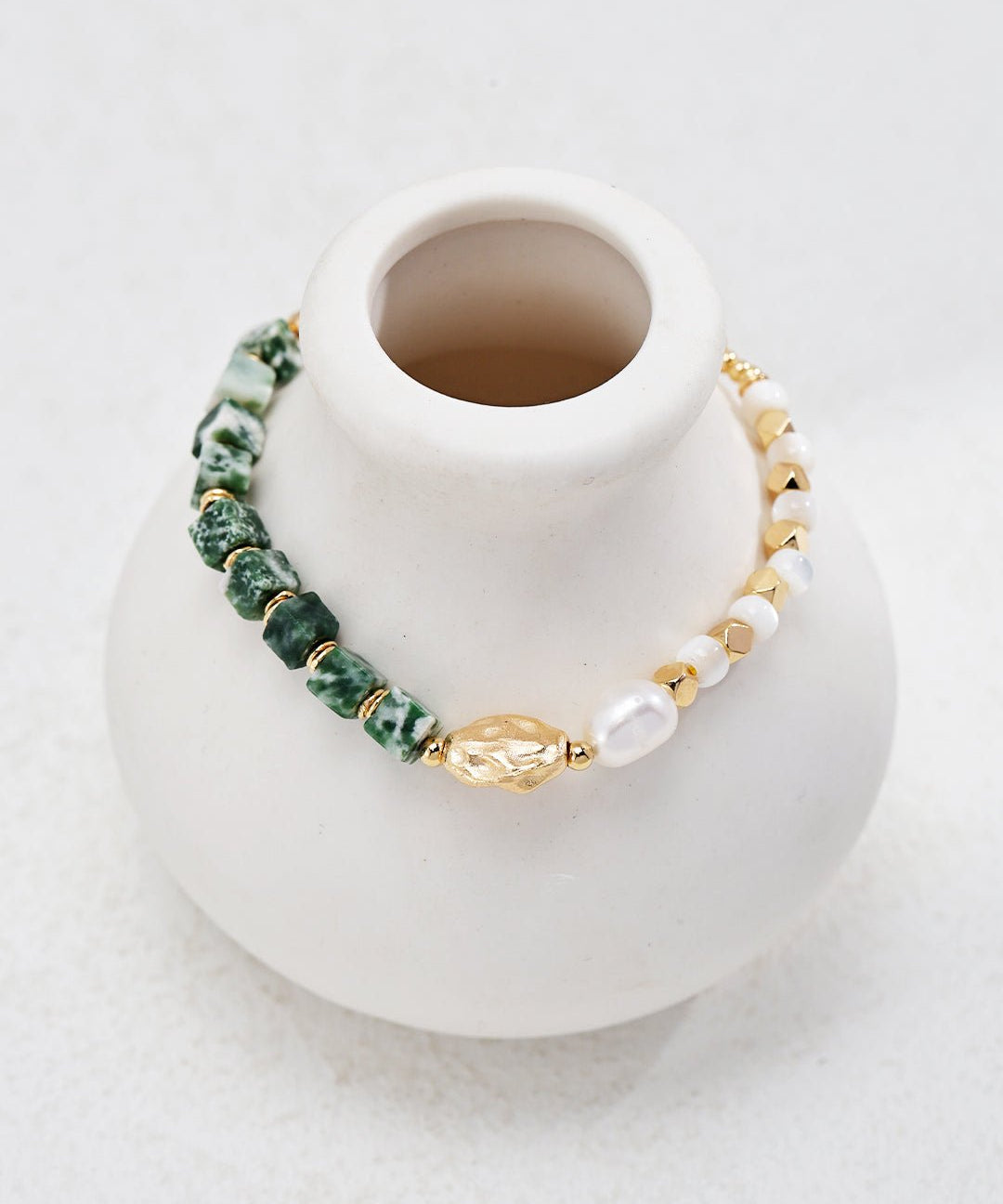 Emerald Green Gemstone and Pearl Bracelet - floysun