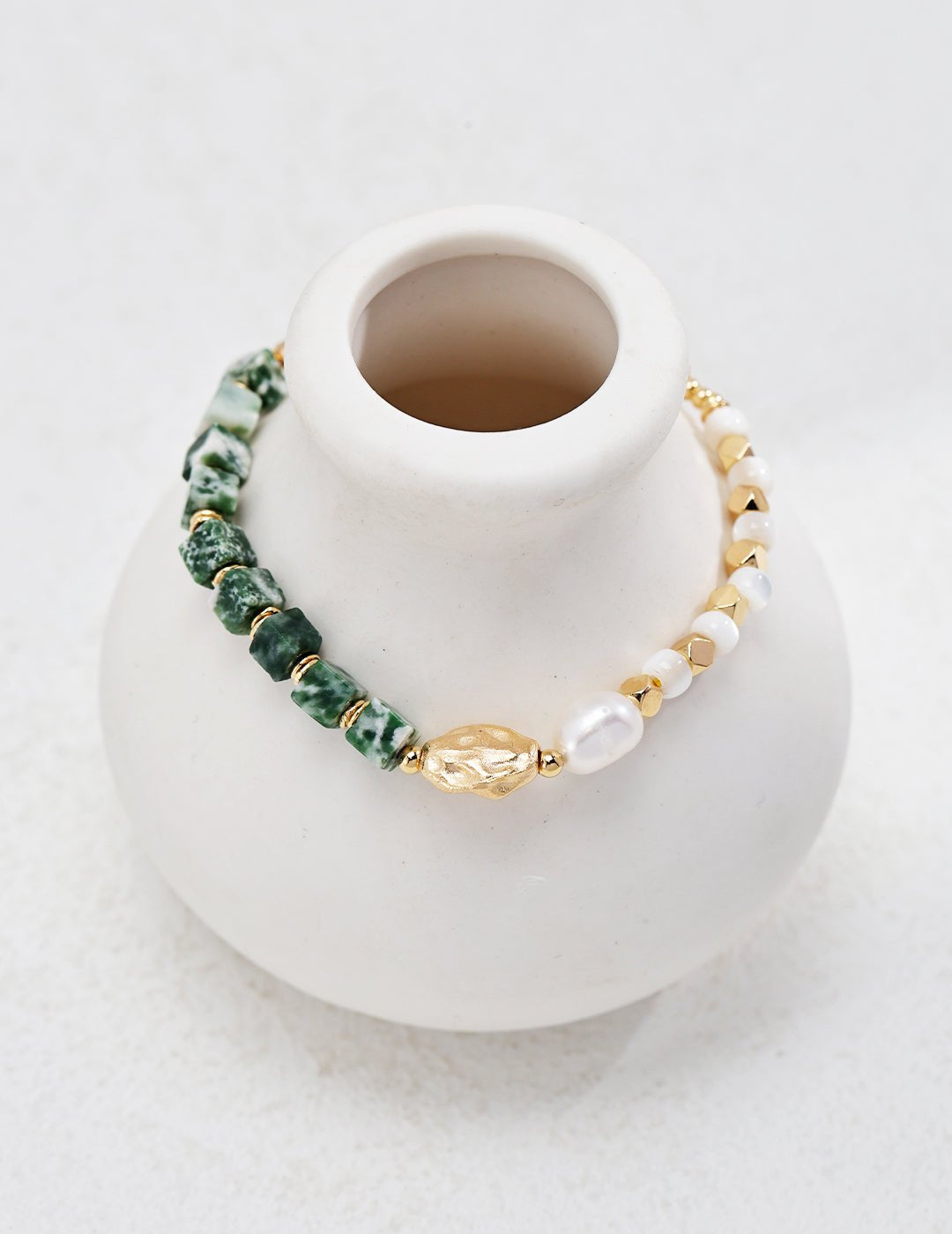 Emerald Green Gemstone and Pearl Bracelet - floysun