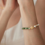 Emerald Green Gemstone and Pearl Bracelet - floysun