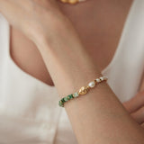 Emerald Green Gemstone and Pearl Bracelet - floysun