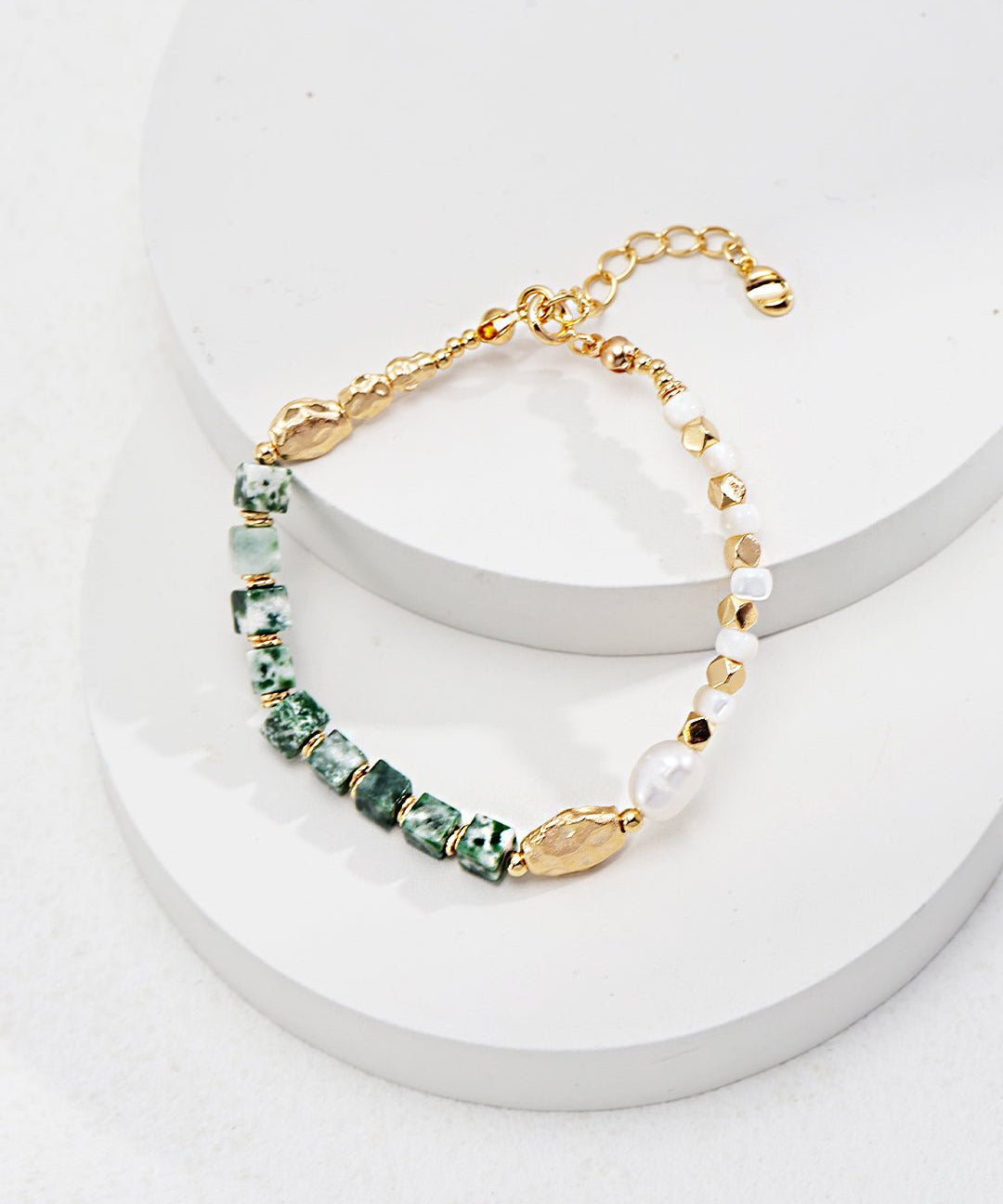 Emerald Green Gemstone and Pearl Bracelet - floysun