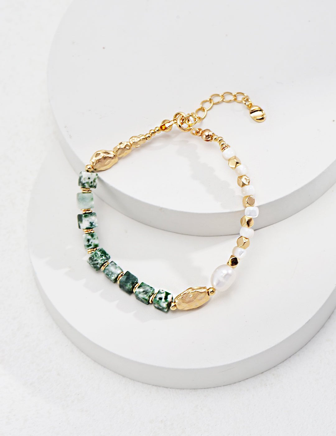 Emerald Green Gemstone and Pearl Bracelet - floysun