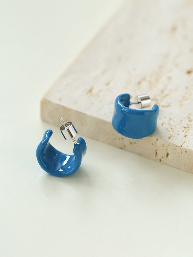 Enamel Candy Color C - Huggie Earrings - floysun