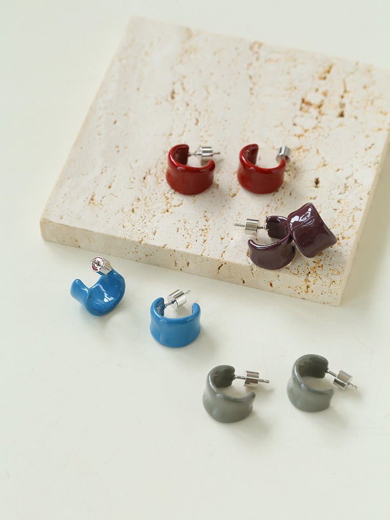 Enamel Candy Color C - Huggie Earrings - floysun