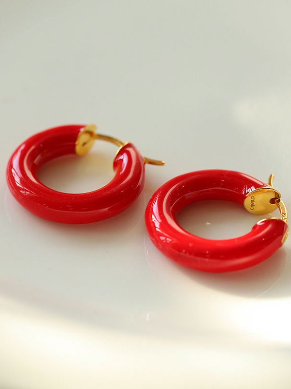 Enamel Glazed Hoops Earrings - floysun