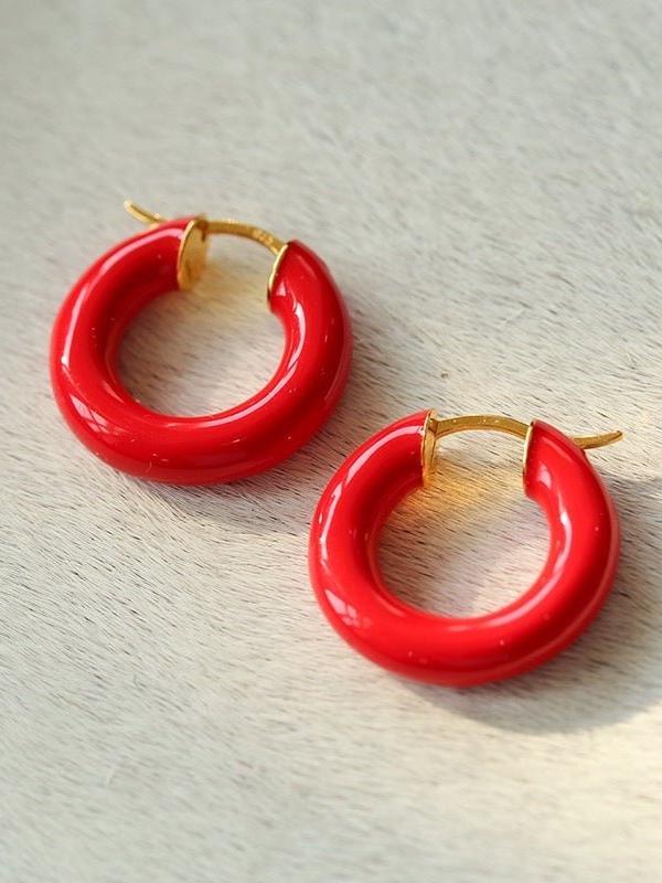 Enamel Glazed Hoops Earrings - floysun