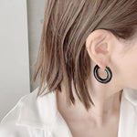 Enamel Glazed Hoops Earrings-Black - floysun
