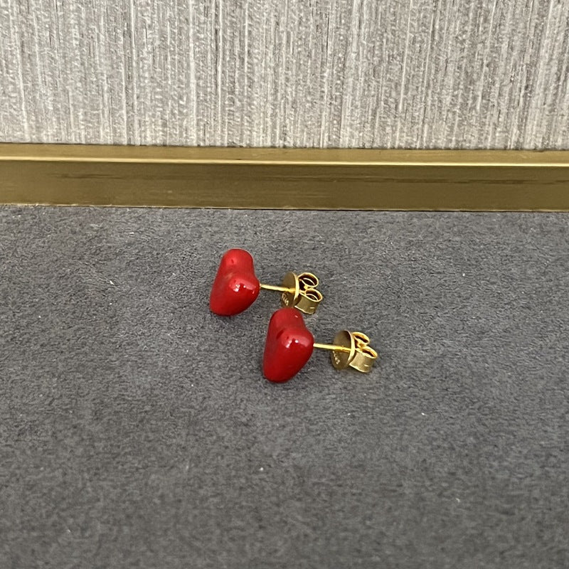 Enamel Red Heart Stud Earrings - floysun