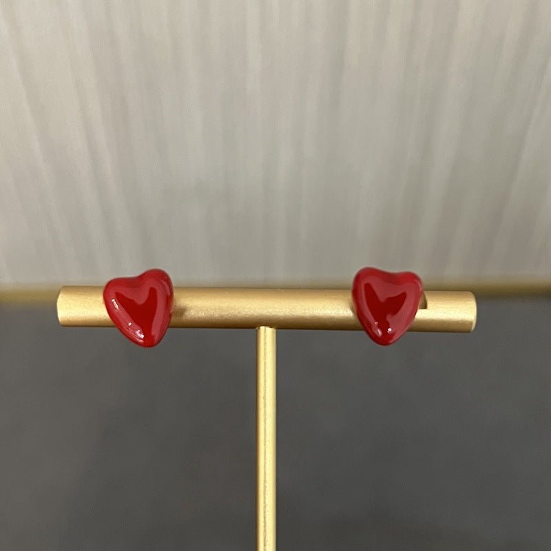 Enamel Red Heart Stud Earrings - floysun