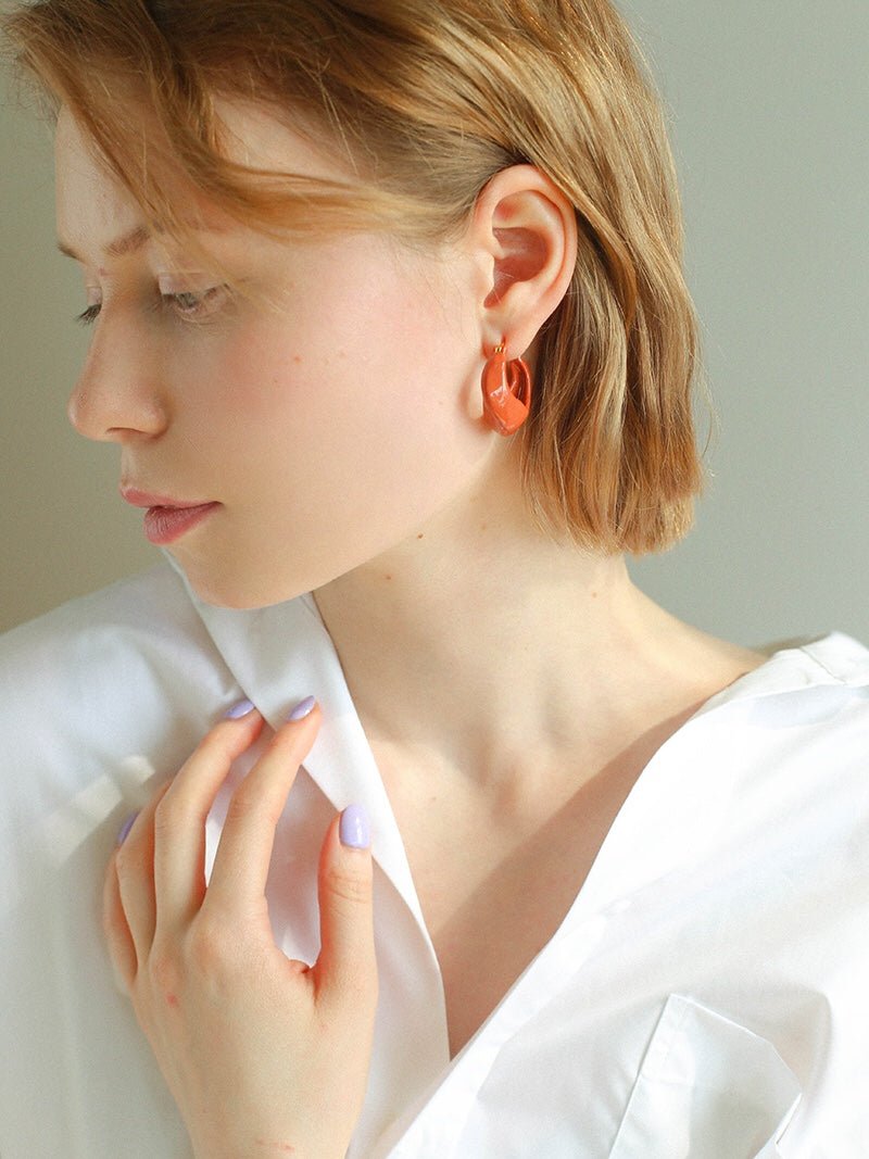 Enamel Twisted Geometric Hoop Earrings - floysun