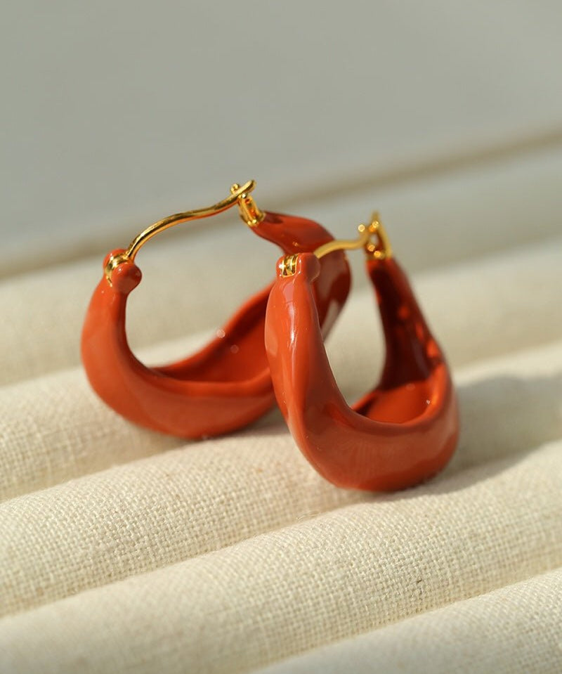 Enamel Twisted Geometric Hoop Earrings - floysun