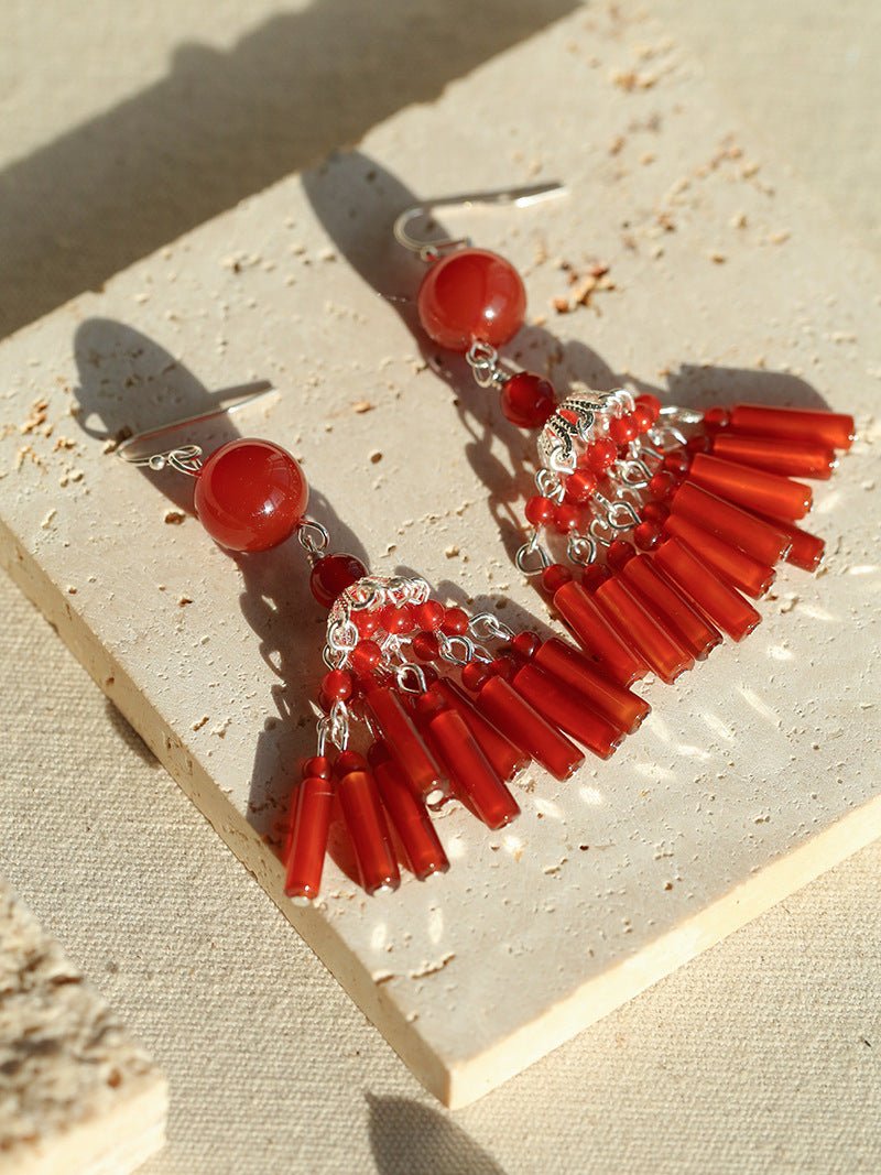 Ethnic Agate Tassel Earrings Traditional Meets Modern - floysun