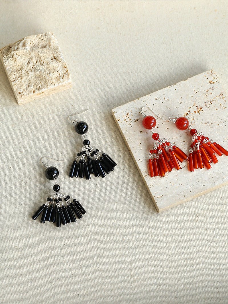 Ethnic Agate Tassel Earrings Traditional Meets Modern - floysun