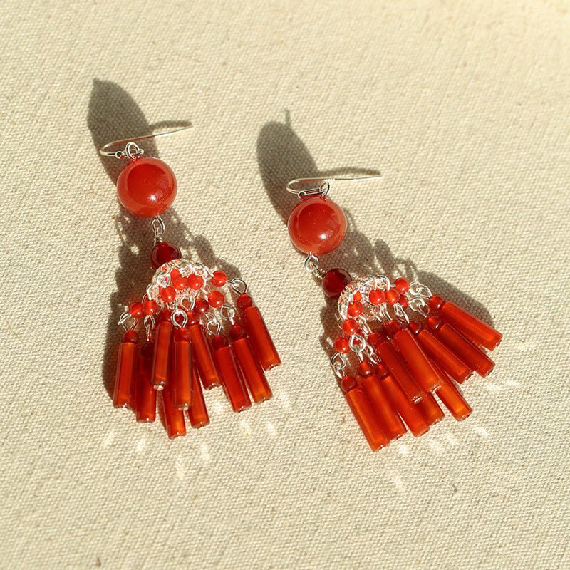 Ethnic Agate Tassel Earrings Traditional Meets Modern - floysun