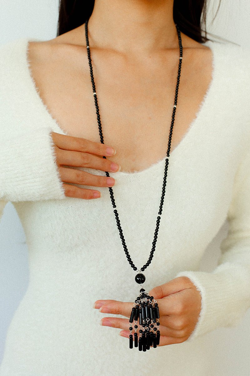 Ethnic Agate Tassel Pendant Long Lariat Necklace Traditional Meets Modern - floysun