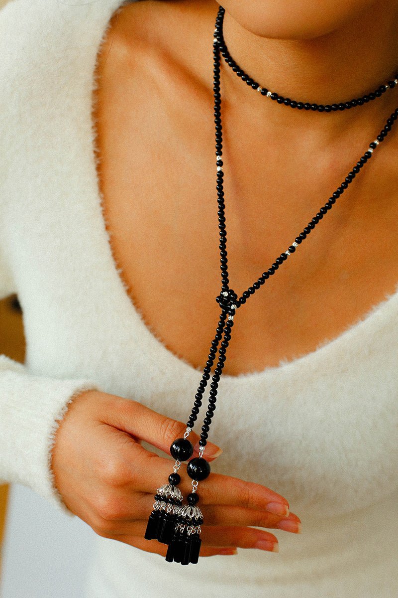 Ethnic Agate Tassel Pendant Long Lariat Necklace Traditional Meets Modern - floysun