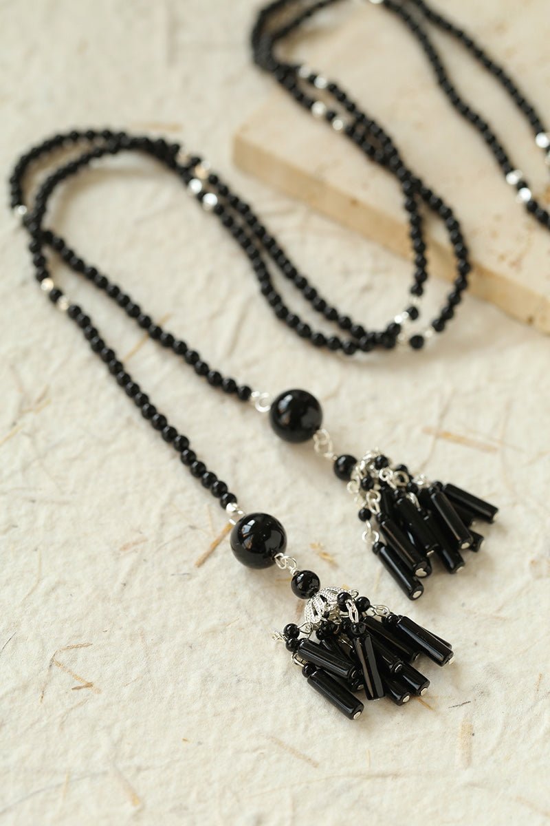 Ethnic Agate Tassel Pendant Long Lariat Necklace Traditional Meets Modern - floysun