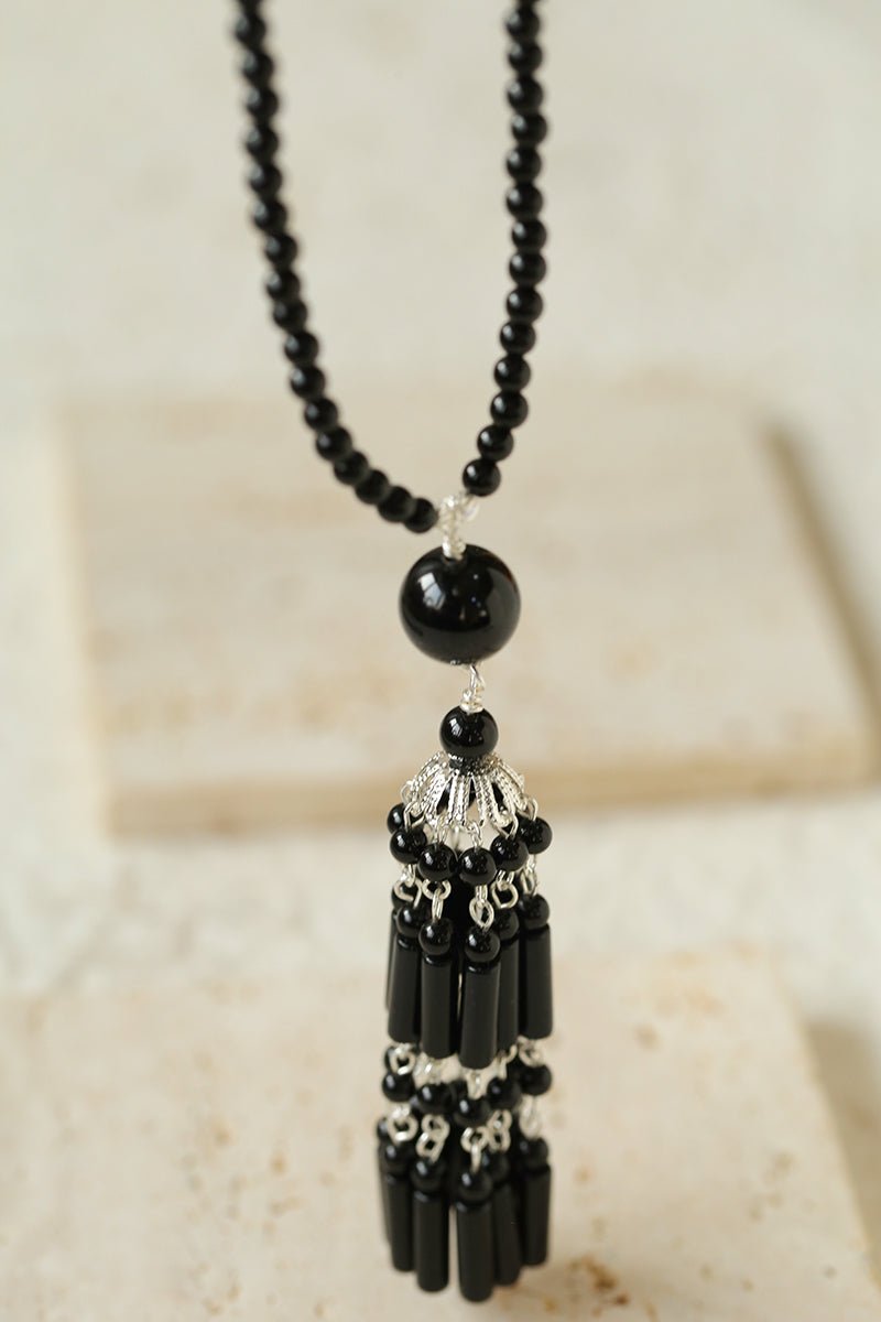 Ethnic Agate Tassel Pendant Long Lariat Necklace Traditional Meets Modern - floysun