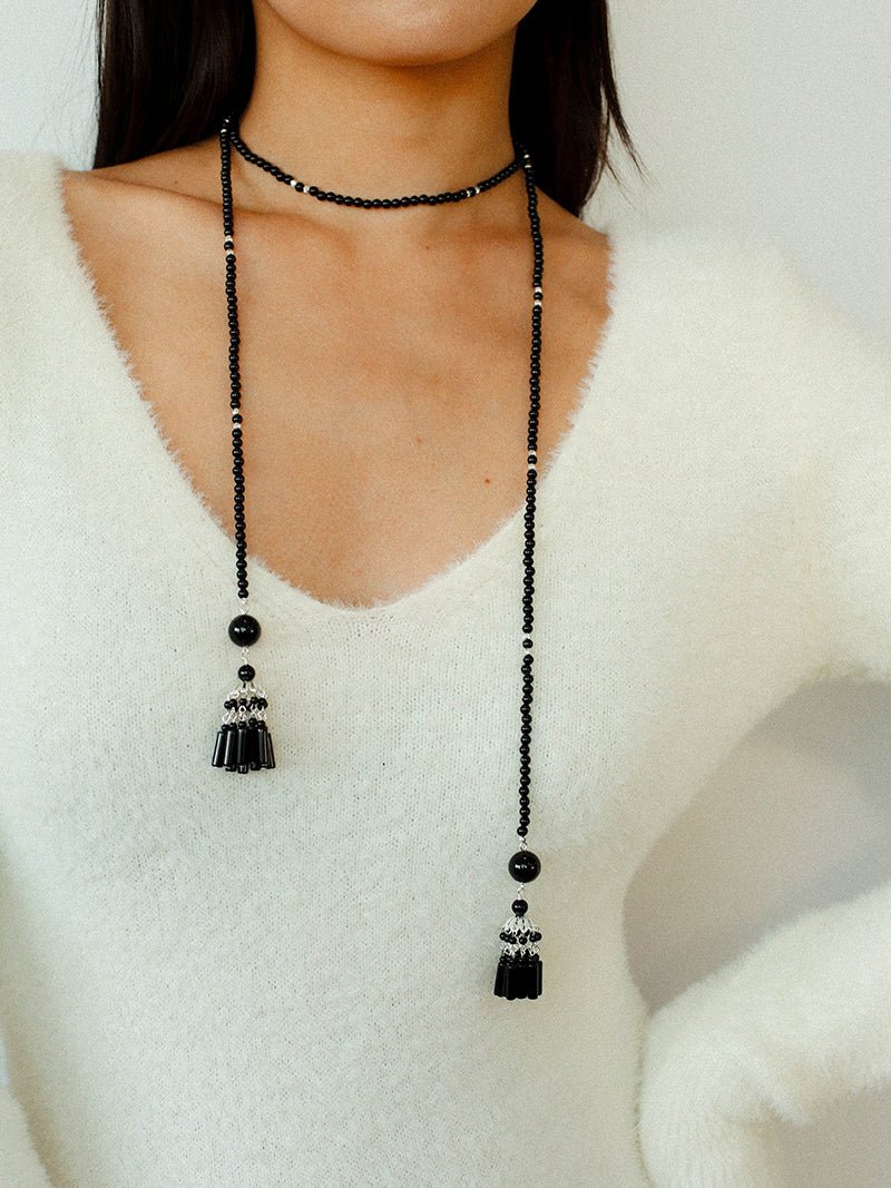 Ethnic Agate Tassel Pendant Long Lariat Necklace Traditional Meets Modern - floysun