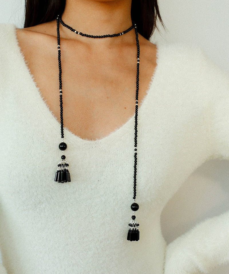 Ethnic Agate Tassel Pendant Long Lariat Necklace Traditional Meets Modern - floysun