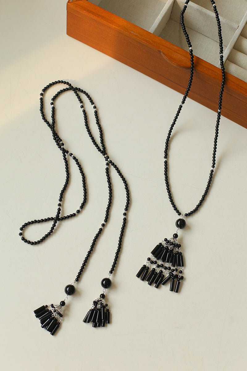 Ethnic Agate Tassel Pendant Long Lariat Necklace Traditional Meets Modern - floysun