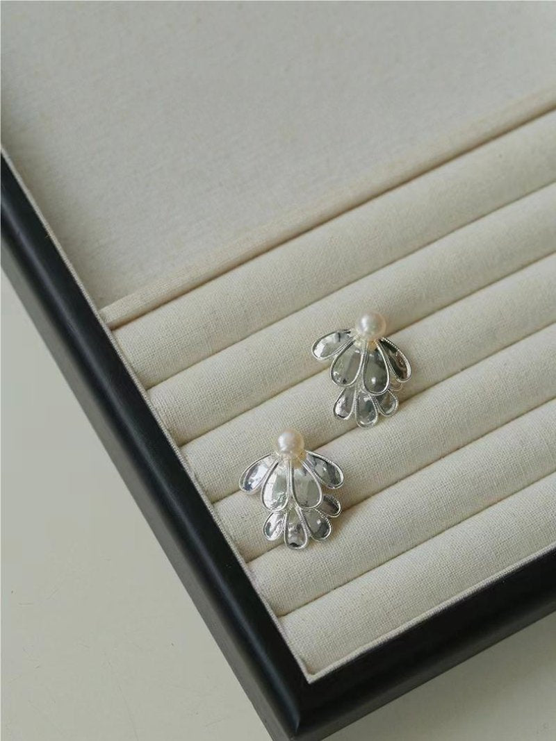 Ethnic Style Double Soma Flowers Pearl Earrings - floysun