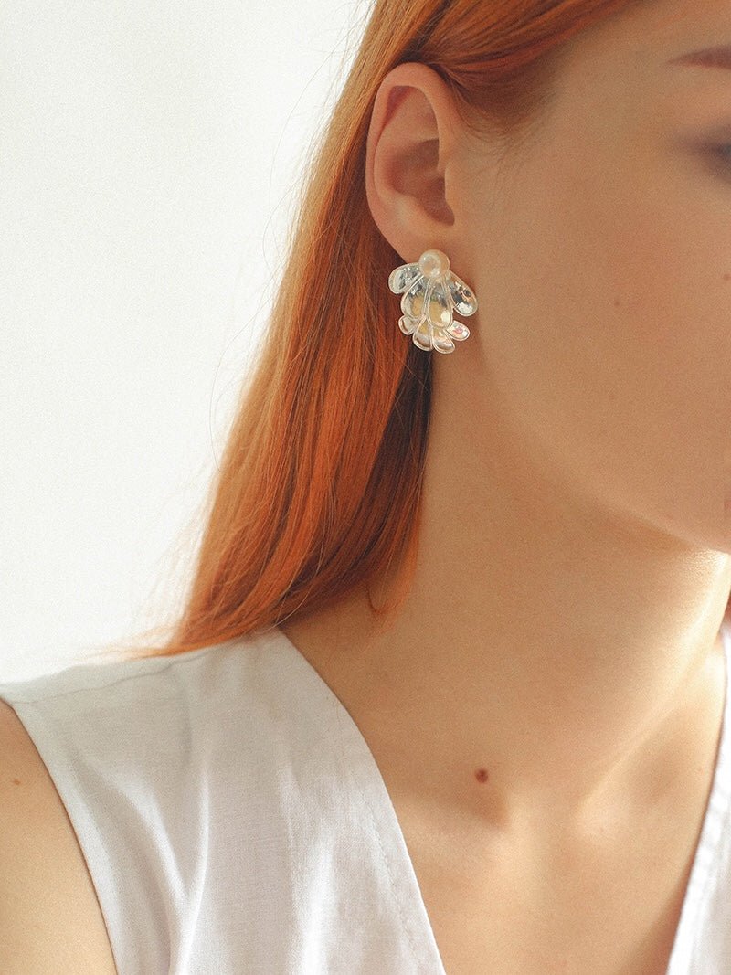 Ethnic Style Double Soma Flowers Pearl Earrings - floysun