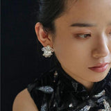 Ethnic Style Double Soma Flowers Pearl Earrings - floysun