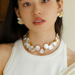 Exaggerated Large Petal Baroque Pearls Necklace - floysun