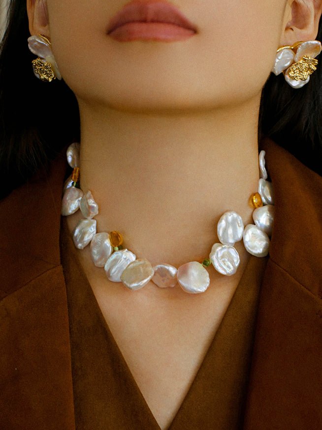 Exaggerated Large Petal Baroque Pearls Necklace - floysun