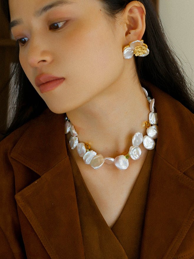 Exaggerated Large Petal Baroque Pearls Necklace - floysun