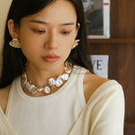 Exaggerated Large Petal Baroque Pearls Necklace - floysun