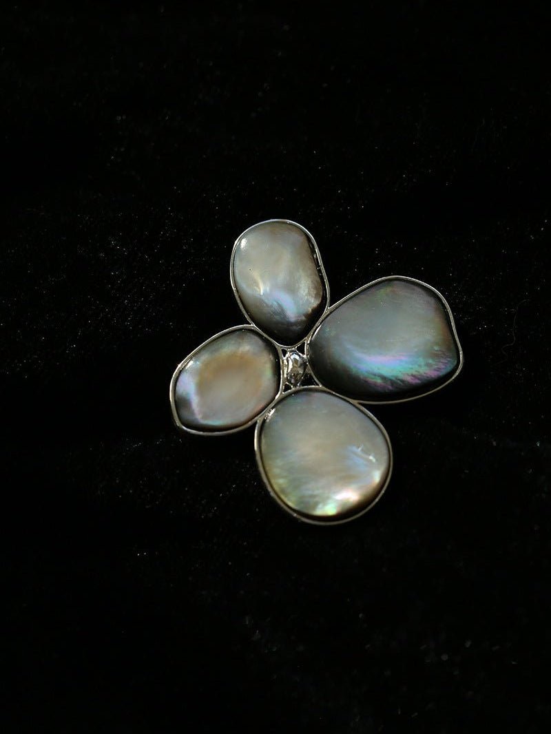 Exquisite Natural Black Mother - of - Pearl Lilac Flower Brooch - floysun