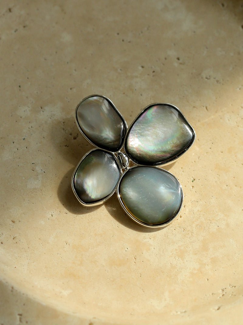 Exquisite Natural Black Mother - of - Pearl Lilac Flower Brooch - floysun