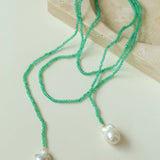 Extra - Long Green Agates Double Baroque Pearl Necklaces - floysun