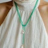 Extra - Long Green Agates Double Baroque Pearl Necklaces - floysun