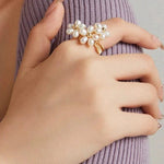 Falling Petals Series Pearl Daffodil Blossom Open Ring - floysun