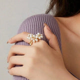 Falling Petals Series Pearl Daffodil Blossom Open Ring - floysun