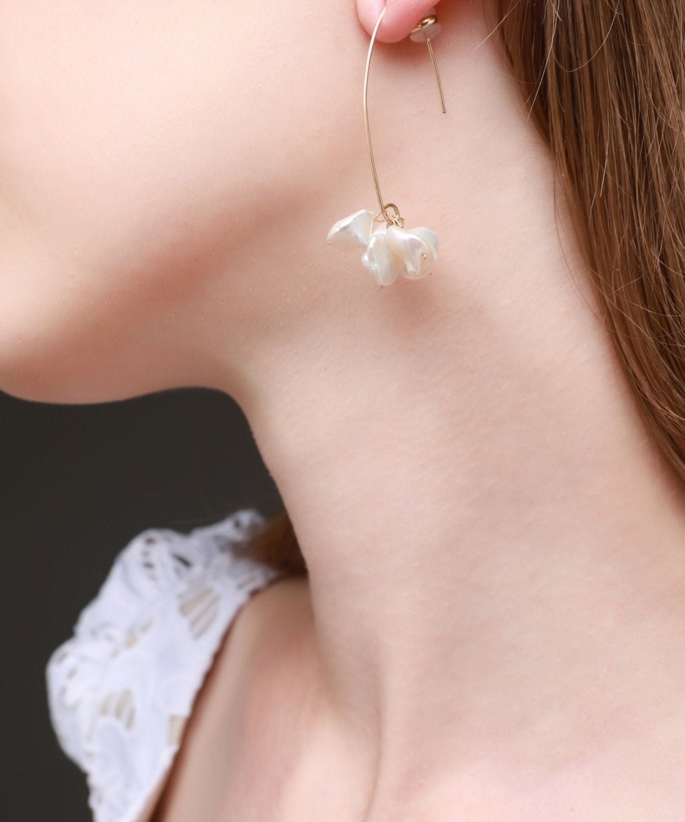 Falling Petals Series Petal Baroque Pearl Earrings - floysun