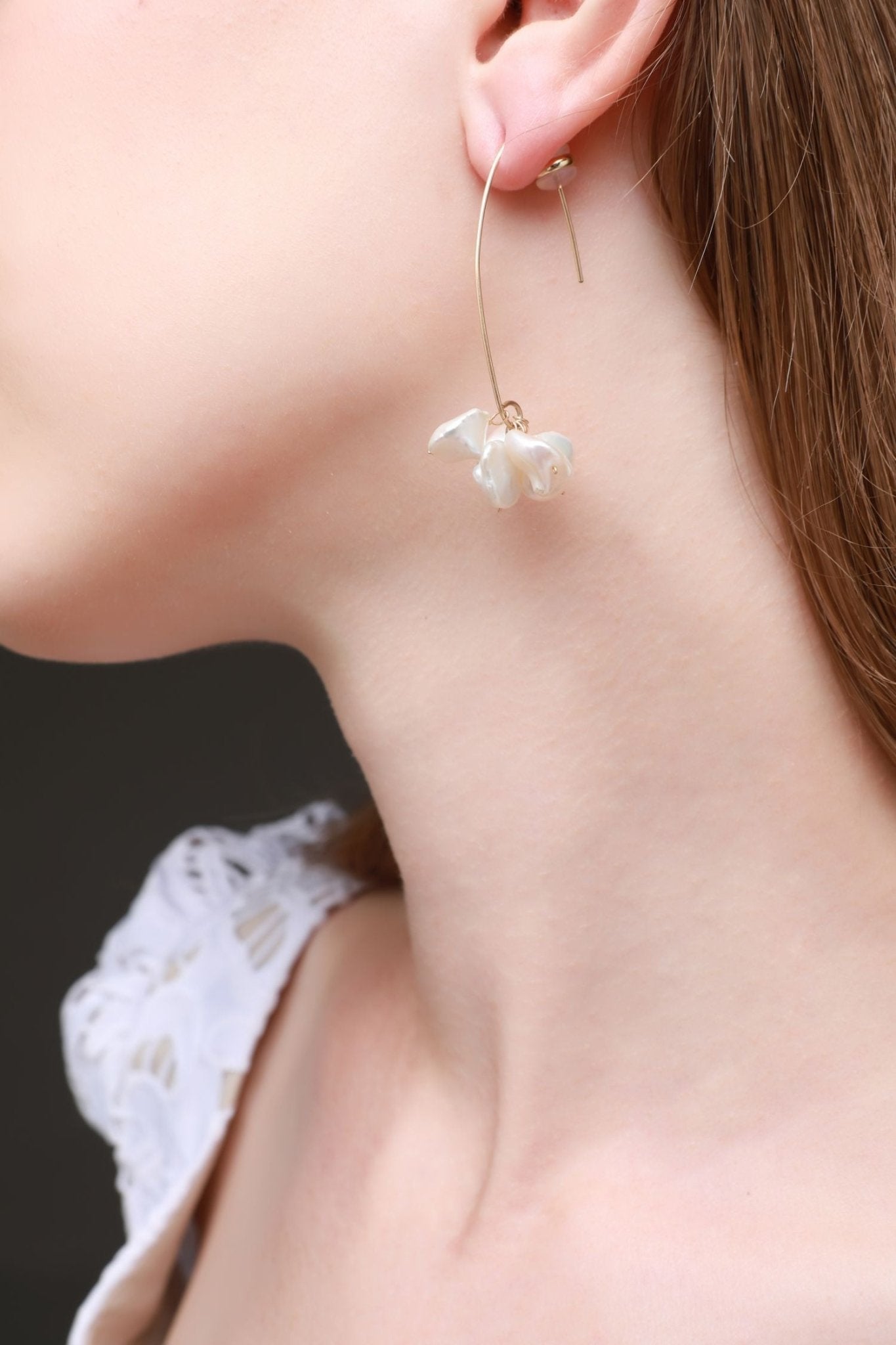 Falling Petals Series Petal Baroque Pearl Earrings - floysun