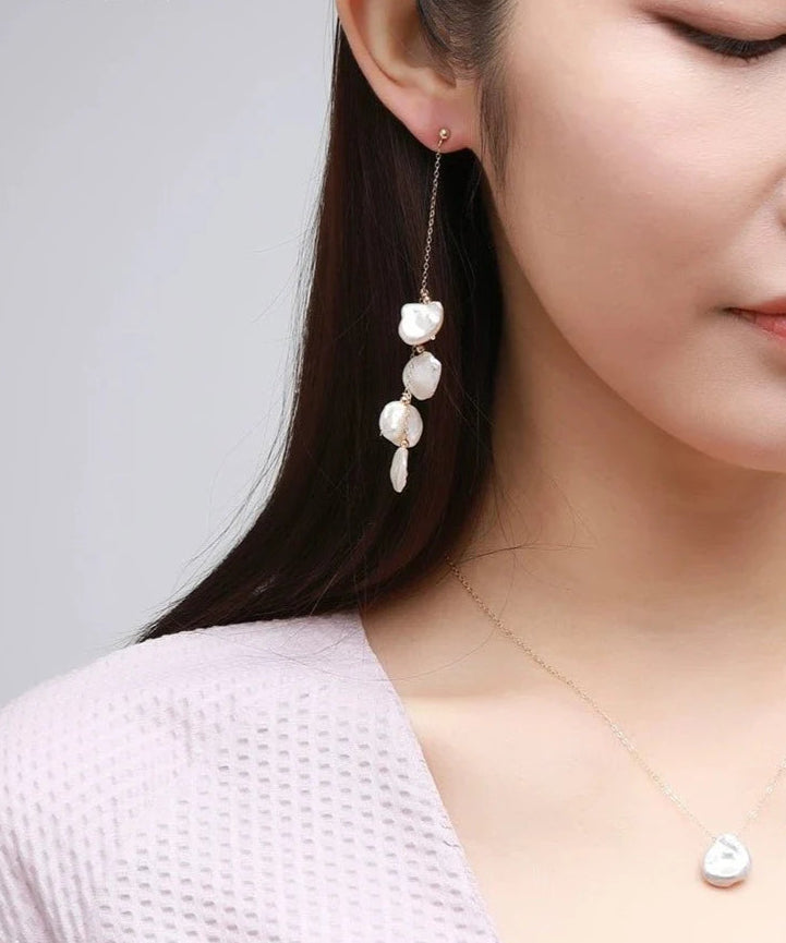 Falling Petals Series Quadruple Petal Baroque Pearl Drop Earrings - COCOKIM